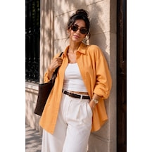 Bb Butik Basic Kadın Oversize Poplin Gömlek Uzun Kollu Basic Gömlek Tr0735 turuncu