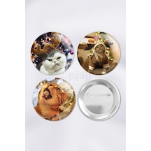 Kedi Yılbaşı Yeni Yıl Çanta Süsü İğneli Buton Rozet Seti 3 Adet Üçlü