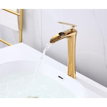 İsaoğlu Yapı Şelale Lavabo Bataryası Gold Çanak Lavabo Bataryası Şelale Akışlı Altın Lavabo Musluk Banyo Batarya Gold
