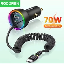 70w Yaylı Şarj Kablolu 3 Girişli Type-c Ve Usb Hızlı Ce Lisanslı