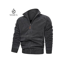 Saf Pamuklu Yıkanmış Vintage Gündelik Bol Erkek Dik Yaka Ceket Siyah