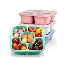 Çocuklar Ve Yetişkinler İçin Orijinal Bento Atıştırmalık Kutusu Ve Öğle Yemeği Kabı - Atıştırmalıklar Ve Yemekler İçin 5 Bölmeli Yiyecek Saklama Kapları, Buğday Kamışı, Bpa İçermez, 4'lü Set Çok Renkli