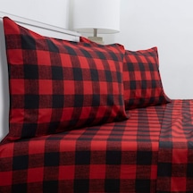 1800 İplik Sayısı Yumuşak Mısır Kalitesi Fırçalı Mikrofiber Hipoalerjenik Lüks Yatak Seti, Düz, Lastikli Çarşaf, 2 Yastık Kılıfı, Tam Bufalo Kareli Bordo Çok Renkli
