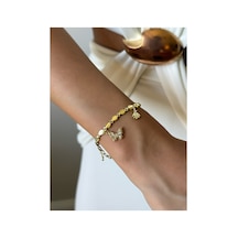 La Bien Accessories Çelik Kelebek Figürlü Gold Bileklik Taş Detaylı Ayarlanabilir Kadın Bileklik Altın Altın