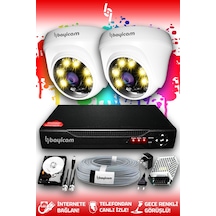 Bayicam 2 Kameralı Dome 2 İç Kamera Set 2 TB HDD Full HD Renkli Gece Görüşlü Güvenlik Kamerası Sistemi