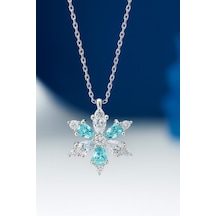 Çekirdekjewelry 925 Ayar Gümüş Renkli Taşlı Kamelya Çiçeği Kolye Gri