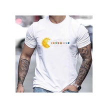 Caddemia  Yaz Gevşek Ve Rahat Gündelik Güneş Sistemi Gezegenler Baskılı Yuvarlak Beyaz 2XL