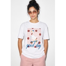 Shade Kadın Good Day Baskılı Nakış Detaylı Relaxed Fit T-shirt 7642 60286117 - Beyaz