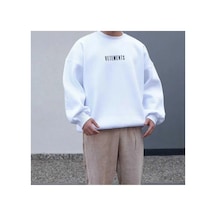 Tarzsokak Vetements Renkli Oversize Bisiklet Yaka Pamuklu Sweatshirt Beyaz