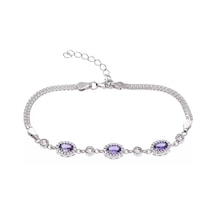 Nagiss Mor 4 - 6 MM Oval Zirkon Taşlı Gümüş Kadın Bileklik