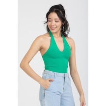 Kadın Askılı Beli Açık Crop Bluz Yeşil 001 Kadın Askılı Beli Açık Crop Bluz Yeşil 001
