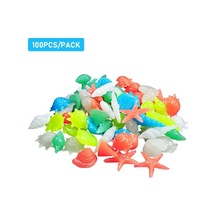 Akvaryum Işıklı Dekoratif Taşlar - 100 Adet Renkli Reçine Deniz Canlı Figürleri - Gece Parlayan Zekice Süsleme Malzemesi