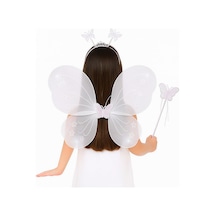 Beyaz Kelebek Kız Seti 50 Cm Kelebek Kanadı, Taç Ve Asa N712