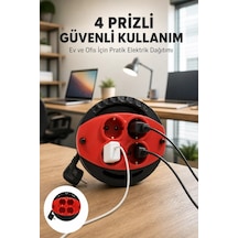 Kırmızı Renk 5 Metre 4 Lü Kablolu Priz Makarası Mh-hs3430-3337