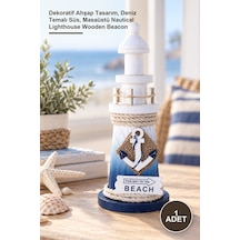 1 Adet Ahşap Marin Deniz Feneri Dekoratif Ahşap Tasarım, Deniz Temalı Süs, Masaüstü Nautical Lighthouse Wooden Beacon