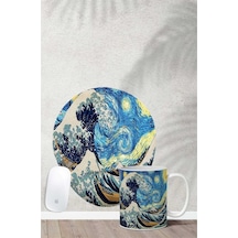 Van Gogh Kanagawa Desenli Bilek Destekli Mouse Pad Kupa Seti Mousepad