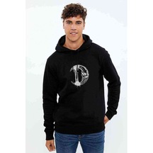 Death Kuru Kafa Ay Baskılı Siyah Erkek Kapşonlu Sweatshirt