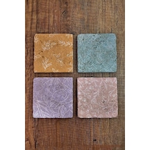 Doğal Taş Bardak Altlığı Pastel Renk Çiçek Desenler Baskılı 4'lü Set - Stone Coasters 272 Çok Renkli