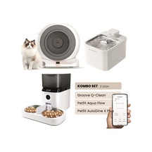 Groove Q-clean Akıllı Otomatik Kedi Tuvaleti Gri - Petfit Aqua Flow Akıllı Bataryalı Su Pınarı Çeşmesi + Petfit Autodine X Plus Akıllı Otomatik Mama Kabı Bundle