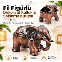 Lüks Alaşım Metal Fil Figürlü Kapaklı Dekoratif Küllük Ve Takı Saklama Kutusu Metal Biblo 18 X 12 Cm