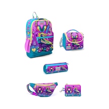 Kids Pembe Turkuaz Kulaklık Paten Desenli 5'li Okul Çanta Seti 5set23754