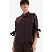Defacto Regular Fit Bağlama Detaylı Poplin Uzun Kollu Gömlek F9139ax25wnbn220 Kahve