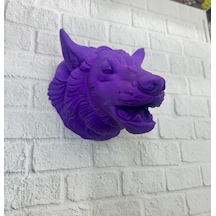 Mor Renk 3d Kurt Başı Duvar Dekoru Asılabilir Maskot Heykel 25x19