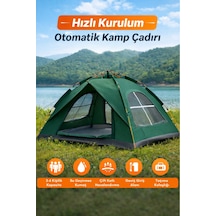 3 Kişilik Otomatik Kamp Çadırı Çift Katmanlı Su Geçirmez Hızlı Kurulum 220x200x145 Cm Yeşil