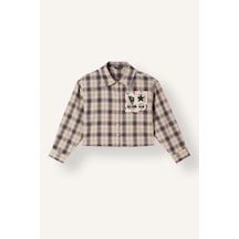 Defacto Relaxed Fit Ekose Yama Detaylı Poplin Uzun Kollu Crop Gömlek Kız Çocuk I5834a826wnbg106 Bej-bg106