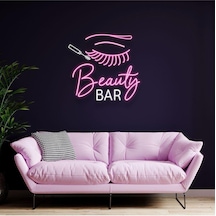 Beauty Bar Yazılı Kirpik Figürlü Neon Tabela Pembe