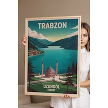 Trabzon Uzungöl Tablo - Retro Travel Poster - Karadeniz Şehir Serisi Duvar Dekoru - Çerçeveli Poster Kayın