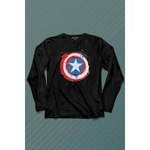 Captain America Kaptan Amerika Kalkan Logo Uzun Kollu Tişört Baskılı T-shirt 001