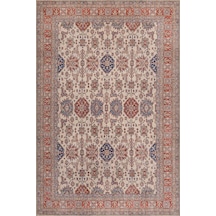 Artloop Folk Krem Kiremit Vintage Etnik Geometrik Desenli Dokuma Tabanlı Şönil Halı Al 593