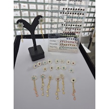 925 Ayar Papatya Silver Sedef Yıldız Küpe.ayyıldız Küpe.sallantı Küpe.rose.gold.rodaj Gümüş
