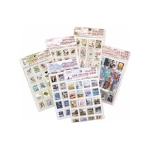Vintage Pul Desenli Sticker Seti 4 Sayfa Scrapbook Etiketi 1