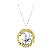 925 Ayar Gümüş Gold Oğlak Burcu Gümüş Kolye Gri