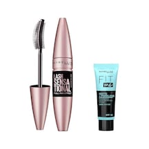 Maybelline New York Lash Sensational Yelpaze Etkili Intense Black Maskara - Ekstra Siyah 9.5 Ml & Mini Fit Me Matte - Poreless Matlaştırcı Makyaj Bazı Makyaj Seti 00