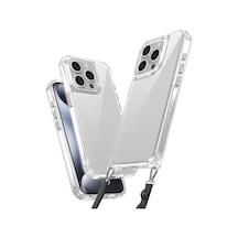 Ardemix Apple iPhone Uyumlu 15 Pro Kılıf Airbagli Takılabilir Askı Aparatlı Snap Silikon Kapak - Şeffaf