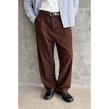 Erkek Baggy Fit Gabardin Kumaş Pantolon Kahverengi