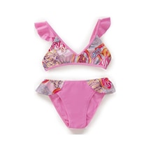 Endeep Kız Çocuk Parlak Desenli Volanlı Bikini Takımı Pembe