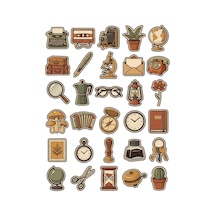 30 Adet Nostaljik Retro Obje Sticker Seti - Laptop Defter Ve Ajanda İçin Vintage Tasarım Çok Renkli