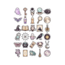 30 Adet Nostaljik Gotik Tema Sticker Seti - Defter Laptop Ajanda Scrapbook Çok Renkli