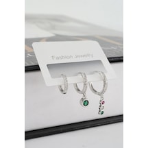 Kadın Vip Seri Mix Zirkon Taşlı 3'lü Küpe Çok Renkli