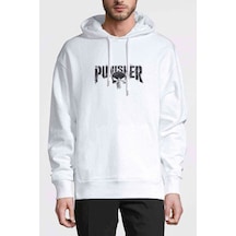 The Punisher Logo Baskılı Beyaz Erkek Örme Kapşonlu Sweatshirt (531040779)