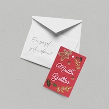Yılbaşı Mutlu Yıllar Yazılı Hediye Kart Seti, Yeniyıl Paketleme Kartı, 25 Adet-6,5x10 Cm, Kırmızı