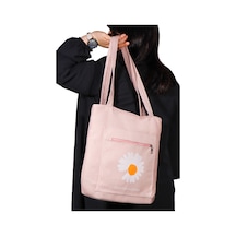 Toz Vintage Canvas Papatya Desenli Bez Omuz - Kol Çantası Pembe