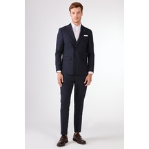 Dufy Lacivert Çizgili Kruvaze Slim Fit Takım Elbise Lacivert Dufy Lacivert Çizgili Kruvaze Slim Fit Takım Elbise Lacivert