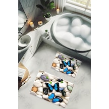 Yıkanabilir Kaymaz Tabanlı Modern Desenli 2'li Banyo Paspas Takımı Bps0032 Renkli