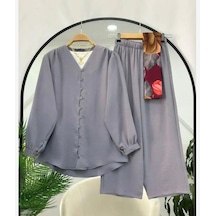 Lovie Moda Kadın Ayrobin Mini Düğmeli Takım Gri