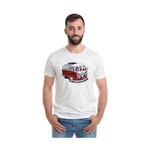 Wv Wosvos Karavan Minibüs Baskılı Beyaz Erkek Tshirt